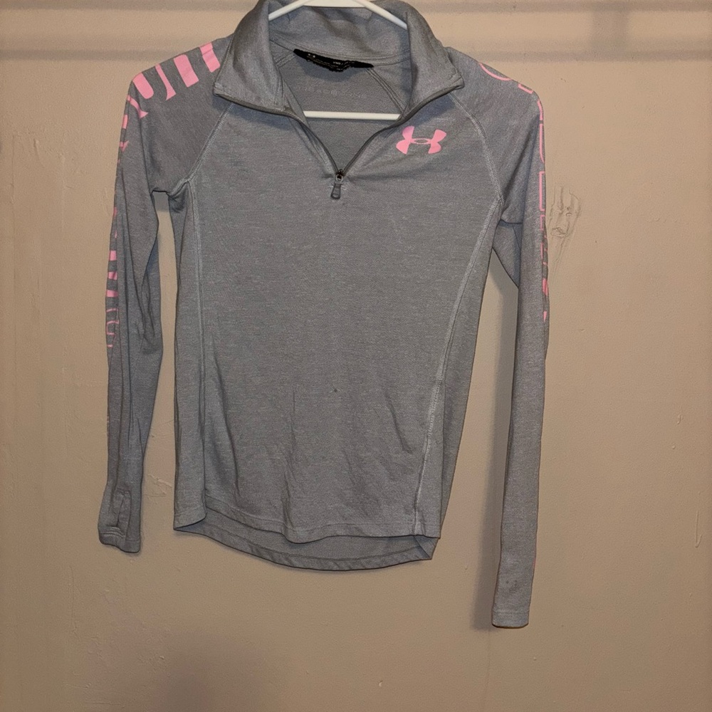 Under Armour Light Gray and Pink Athletic Pullover